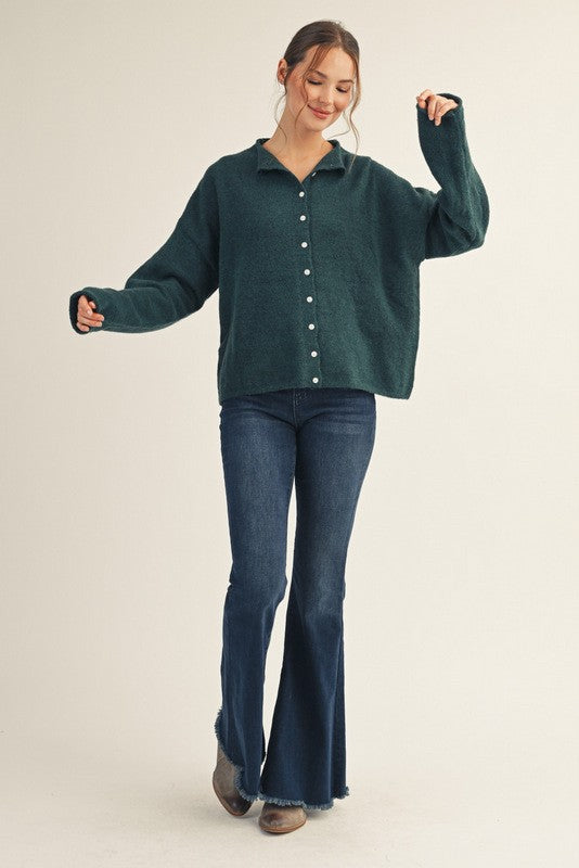 Odessa Cardigan Sweater, Hunter Green