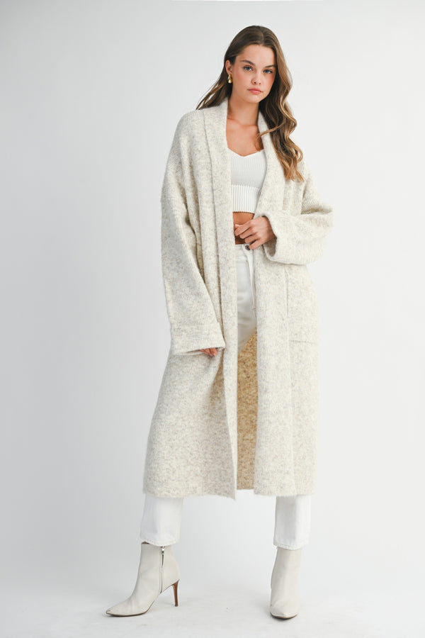 Cadence Long Knit Cardigan, Light Taupe