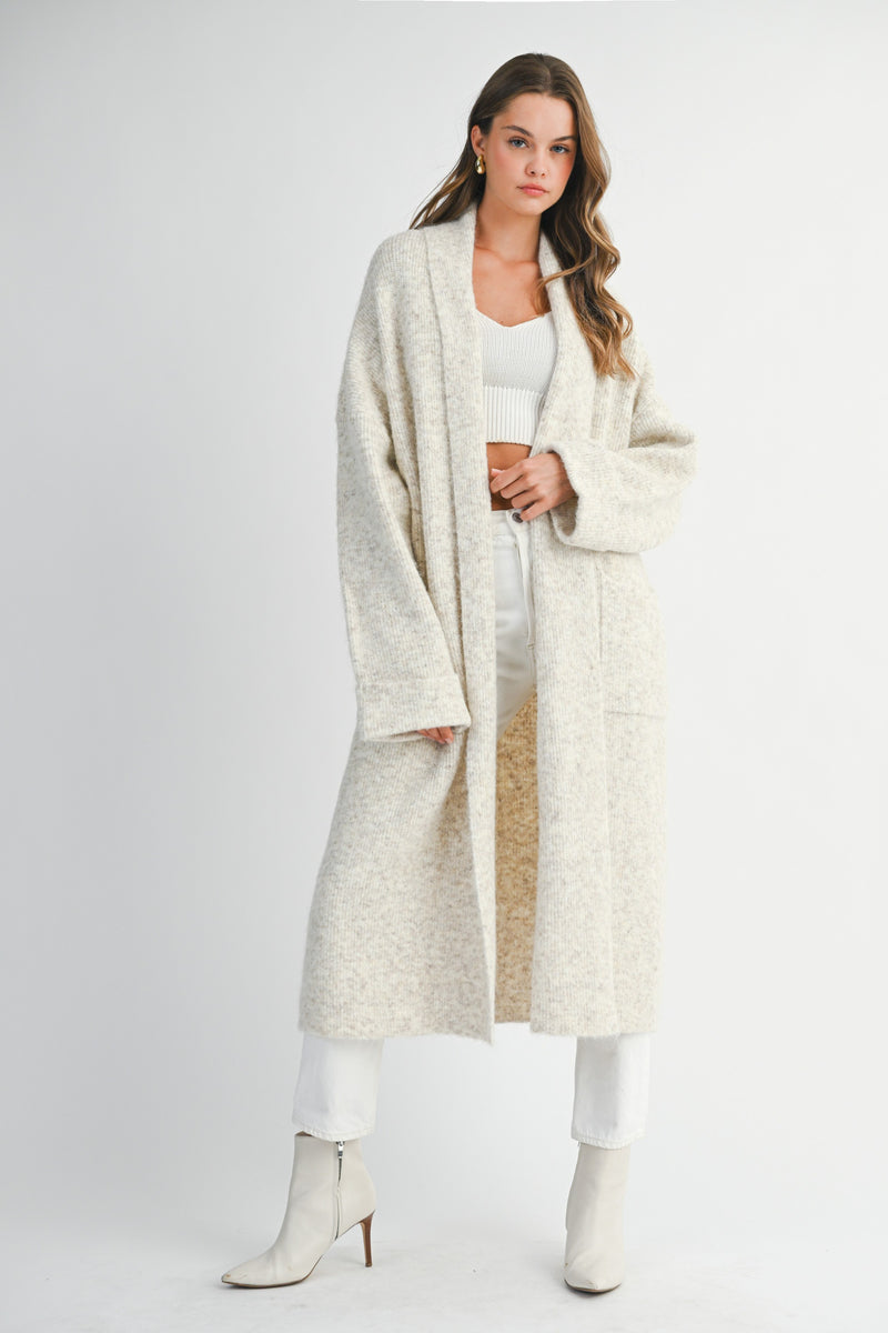 Cadence Long Knit Cardigan, Light Taupe