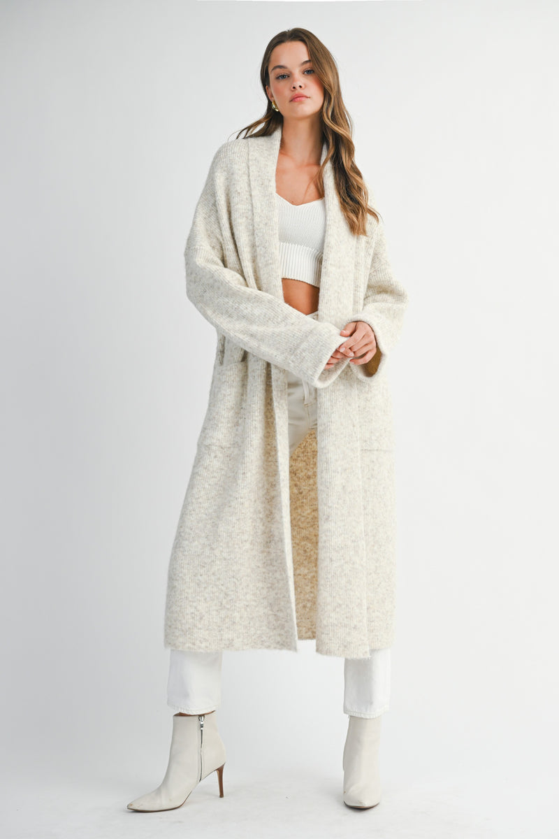 Cadence Long Knit Cardigan, Light Taupe