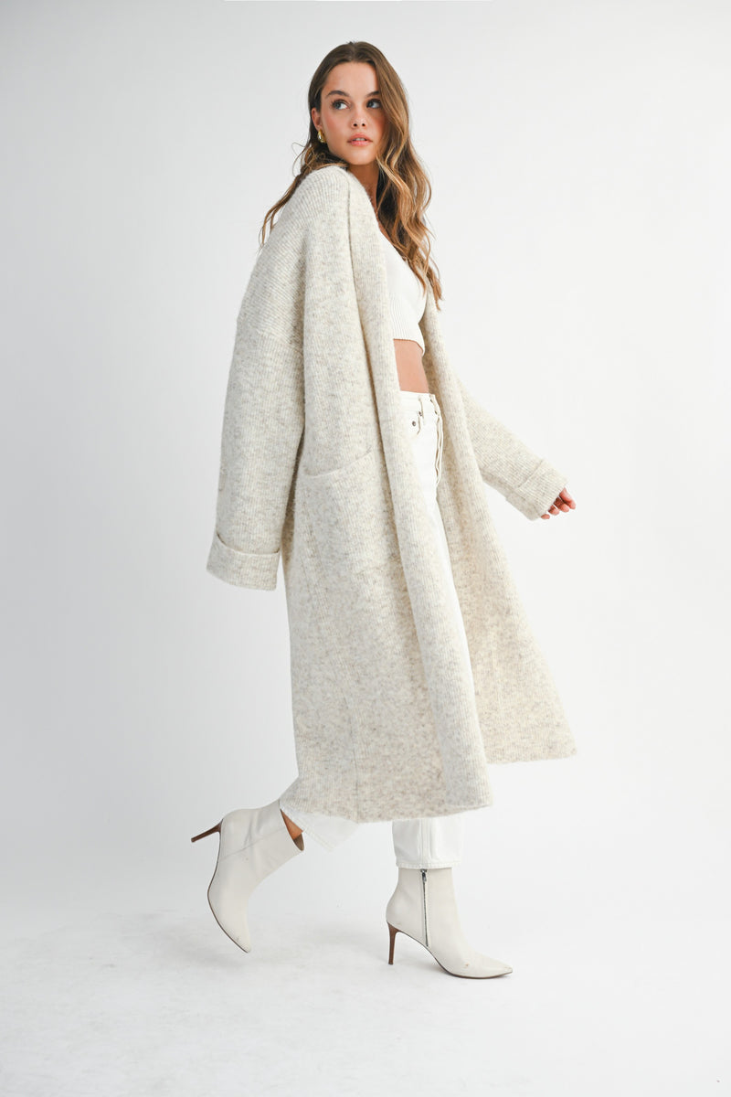 Cadence Long Knit Cardigan, Light Taupe