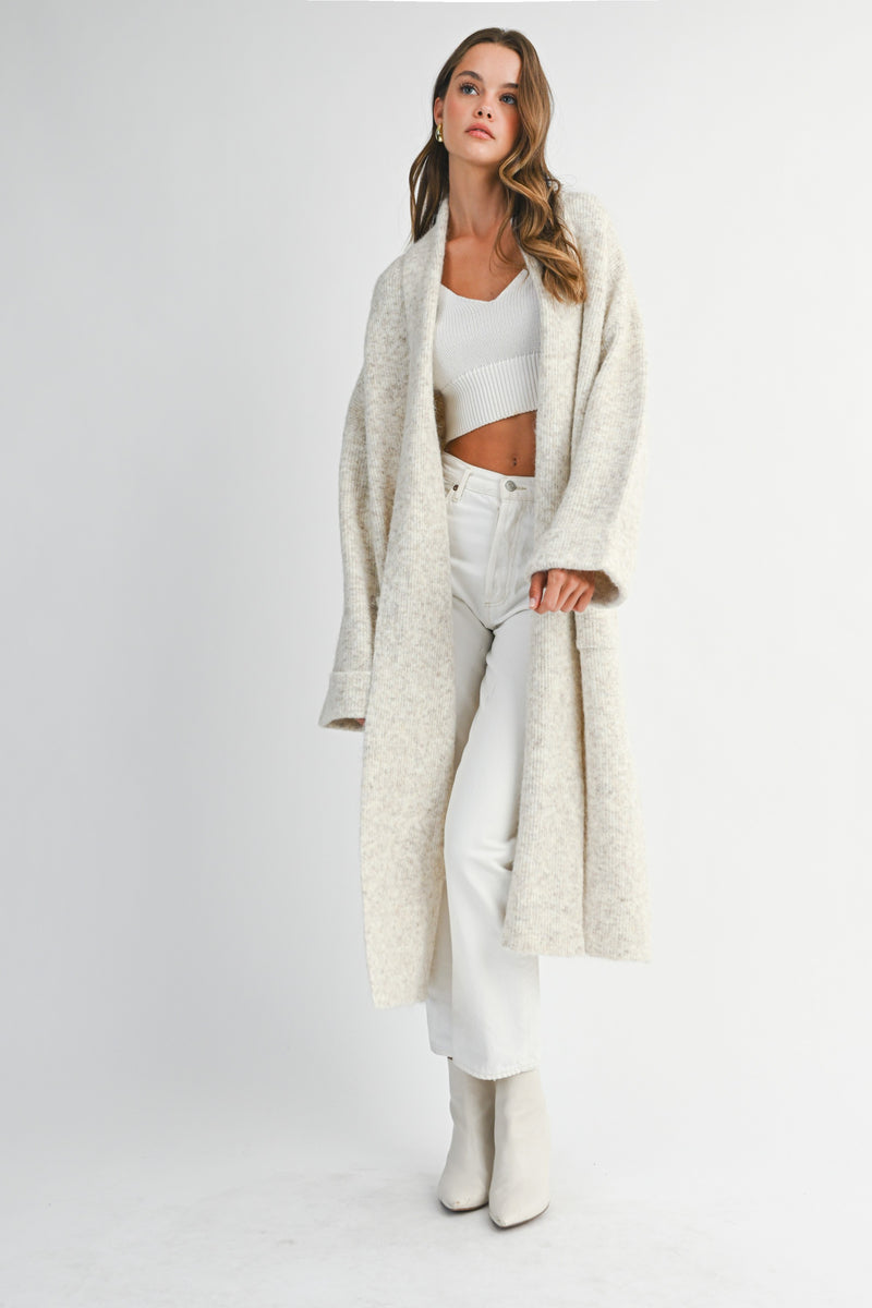 Cadence Long Knit Cardigan, Light Taupe