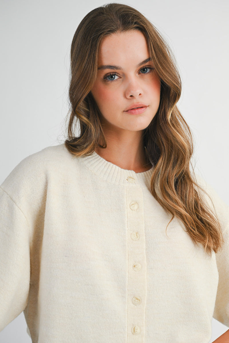 Jeanne Cropped Crew Neck Sweater, Cream