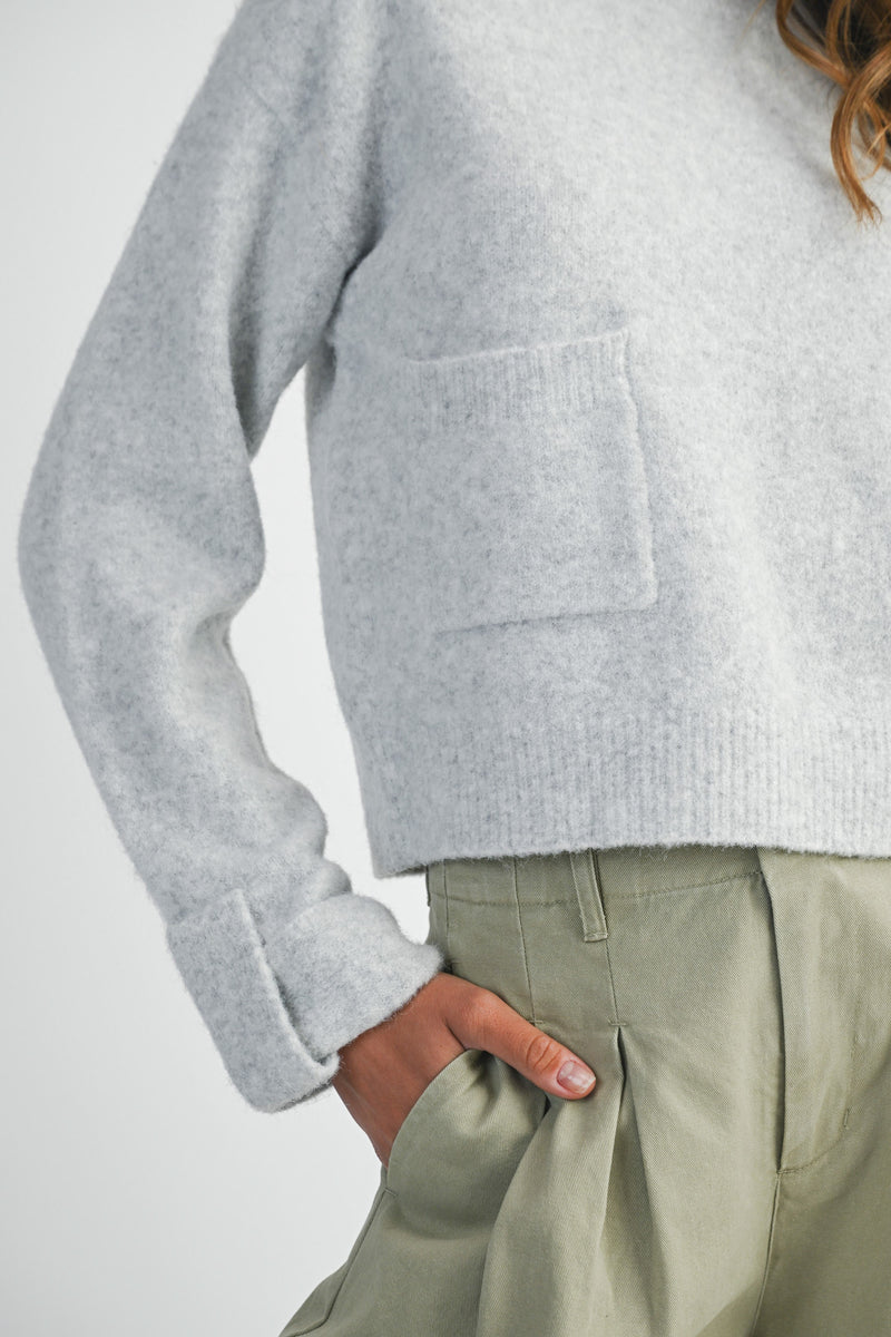 Lila Cuff Detail Pocket Sweater, Heather Grey