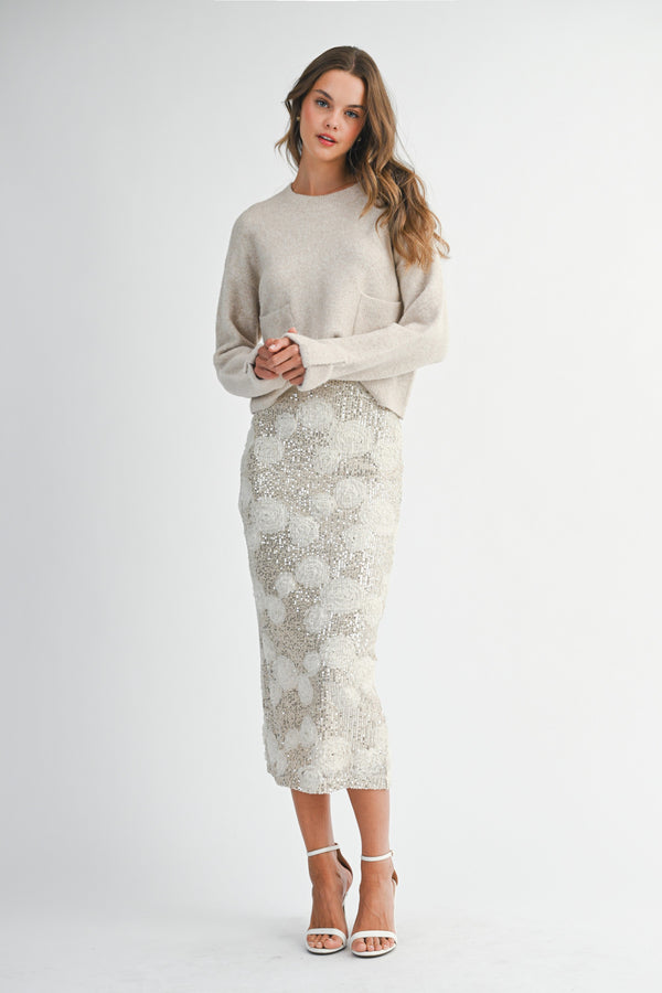 Lila Cuff Detail Pocket Sweater, Light Taupe