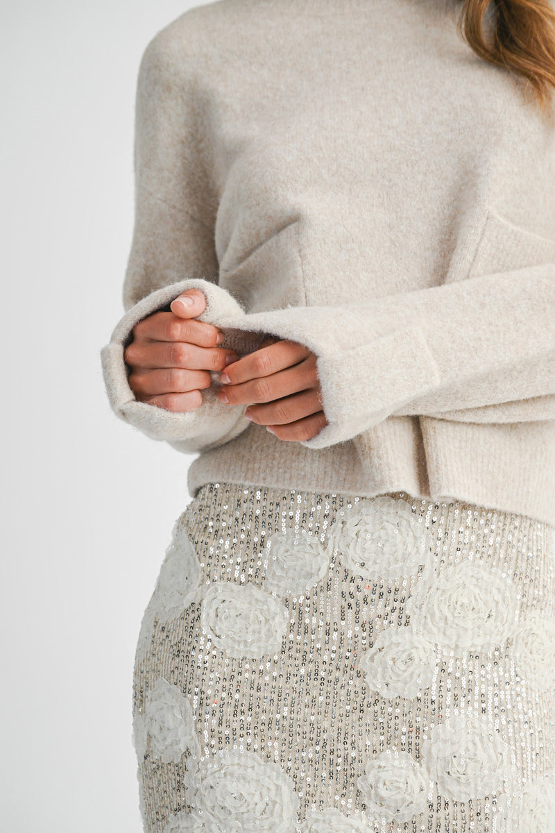 Lila Cuff Detail Pocket Sweater, Light Taupe