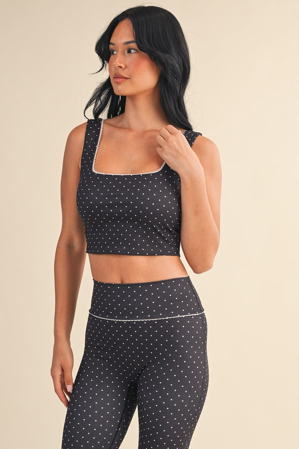 Sally Printed Crop Top, Black Polka Dot