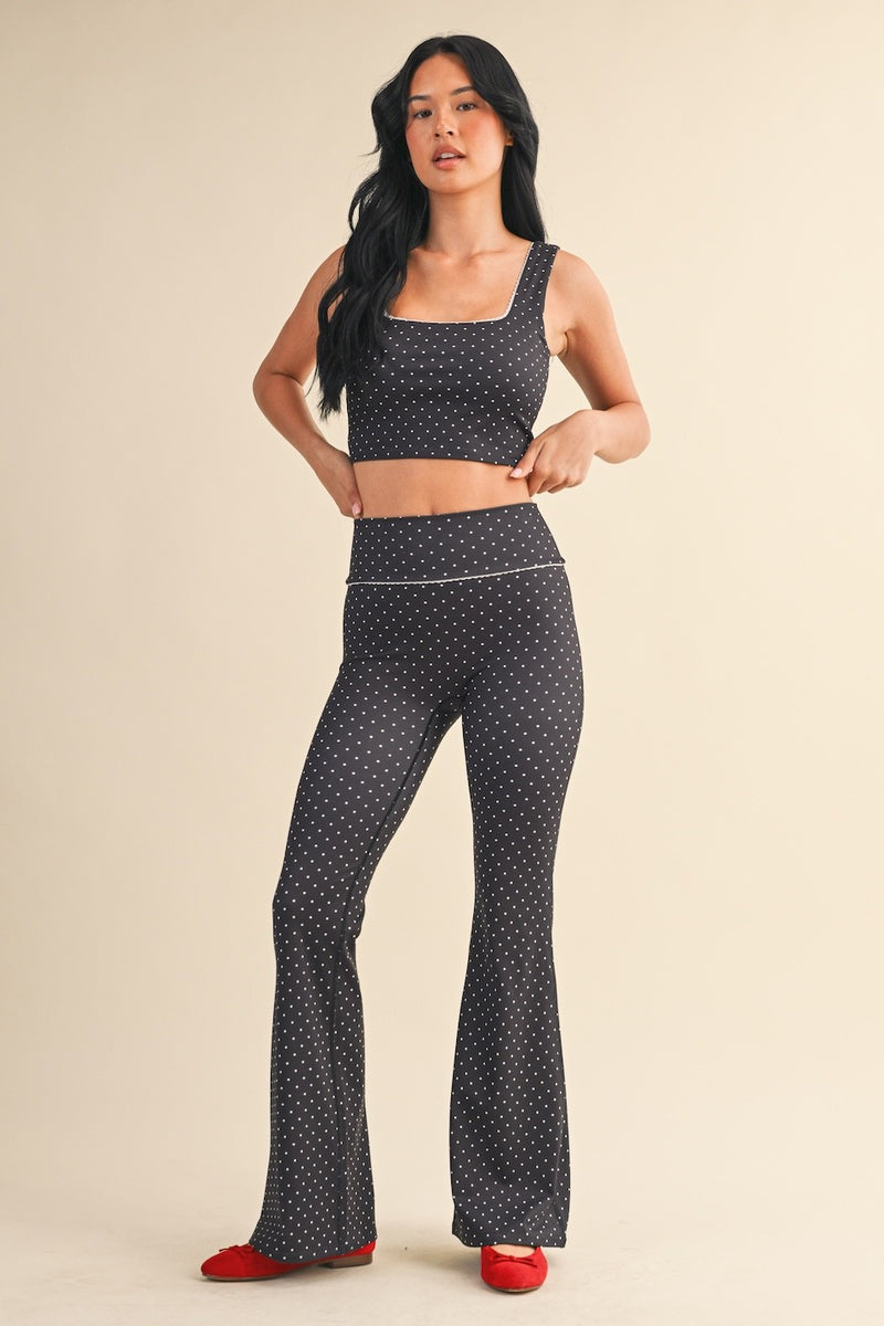 Sally Printed Crop Top, Black Polka Dot
