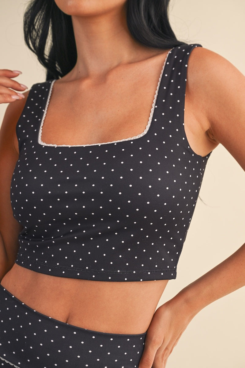 Sally Printed Crop Top, Black Polka Dot