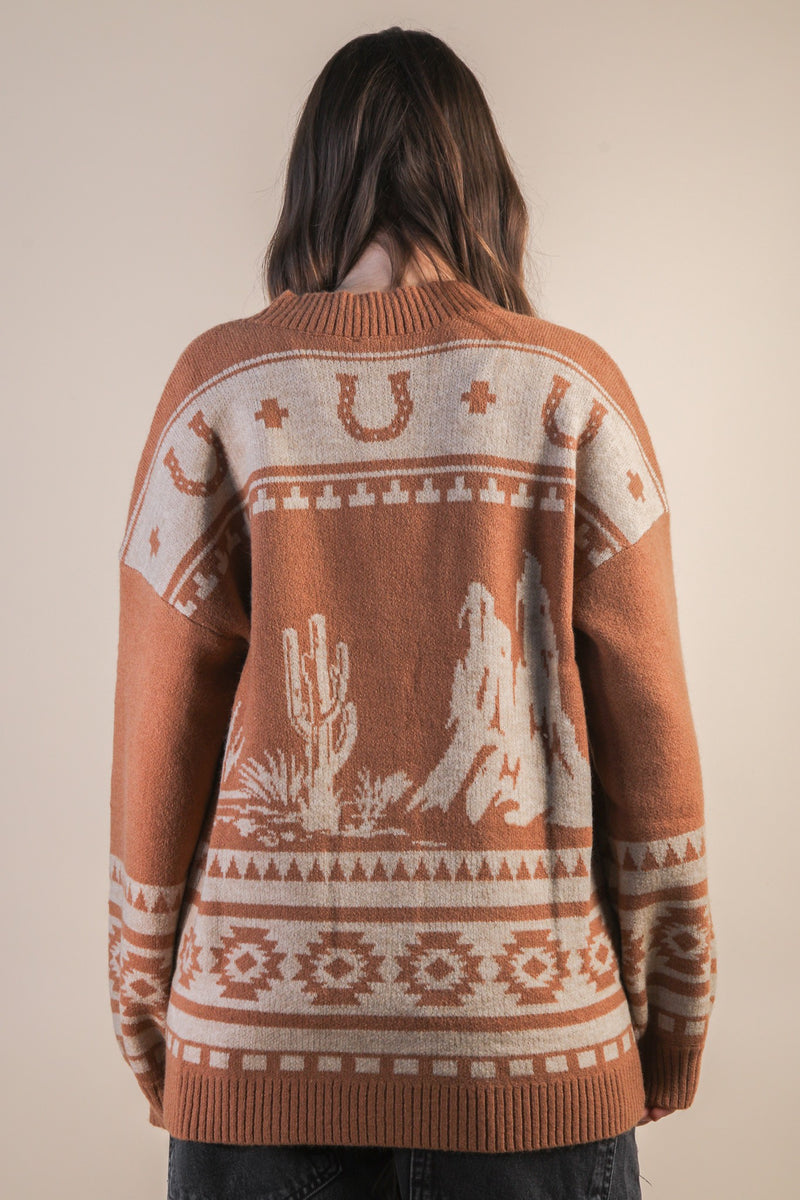 Bondurant Western Print Cardigan, Camel