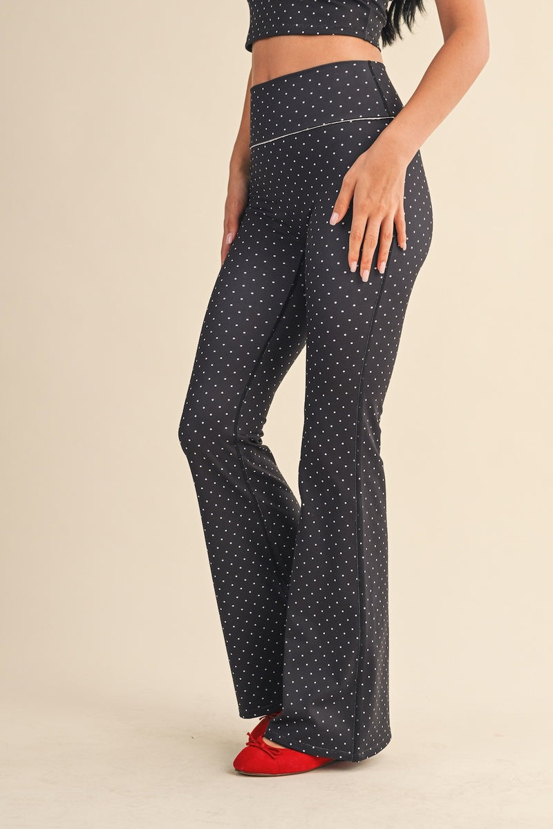 Sally Printed Flare Pants, Black Polka Dot