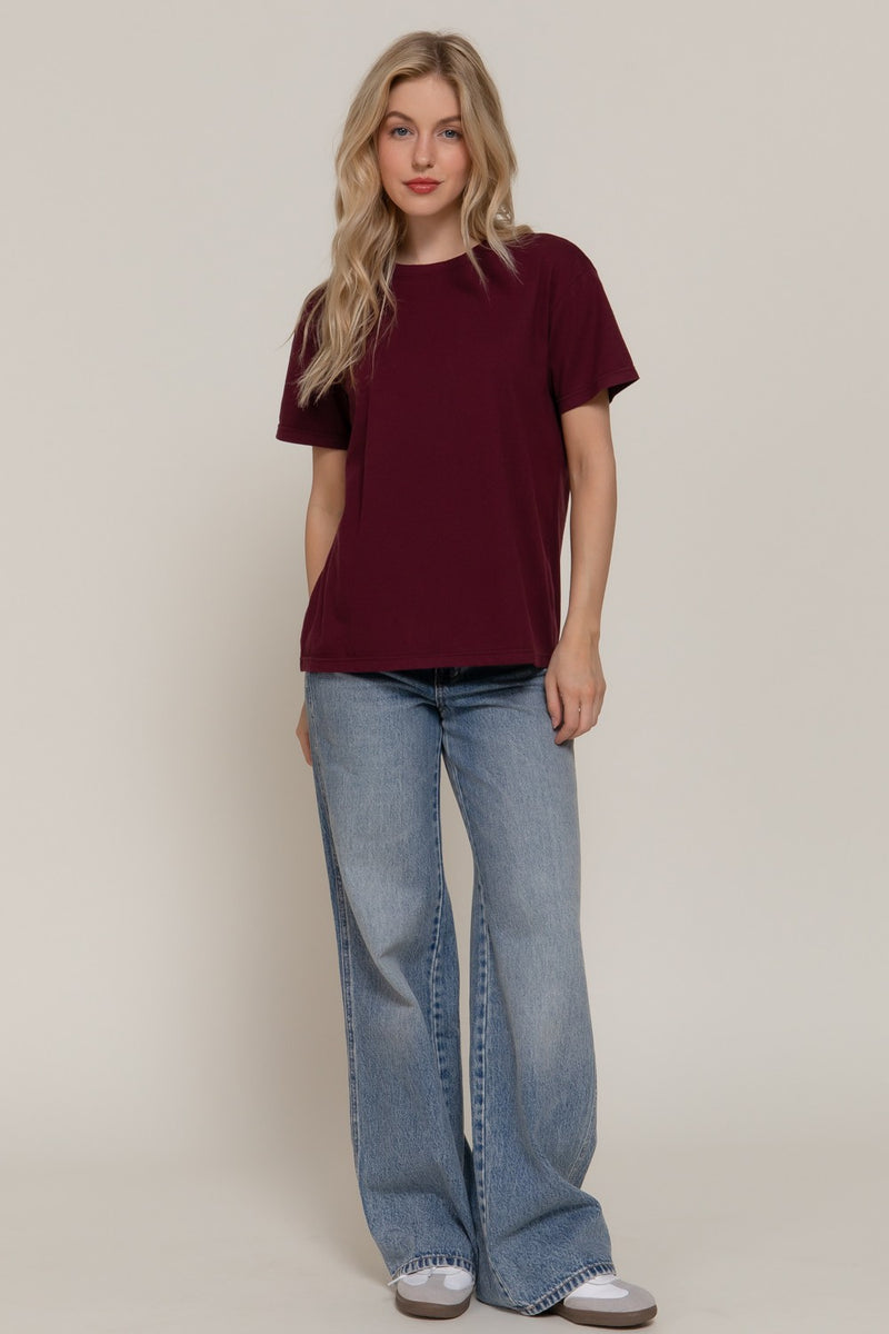 Sarah Round Neck Tee, Burgundy