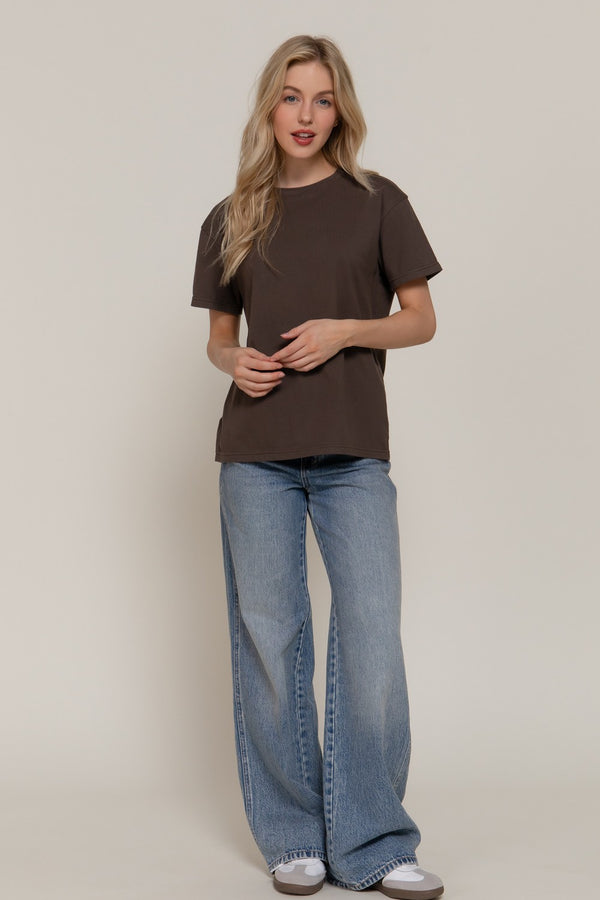 Sarah Round Neck Tee, Cocoa Brown