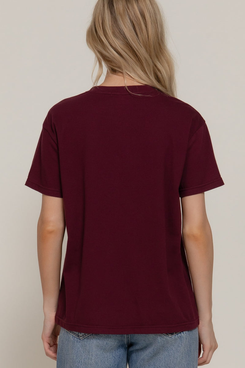 Sarah Round Neck Tee, Burgundy