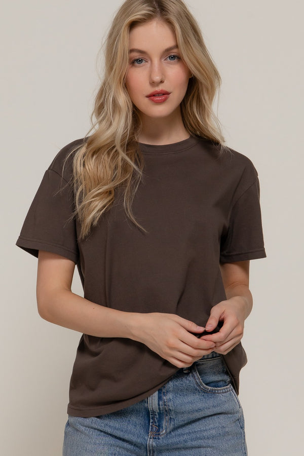Sarah Round Neck Tee, Cocoa Brown