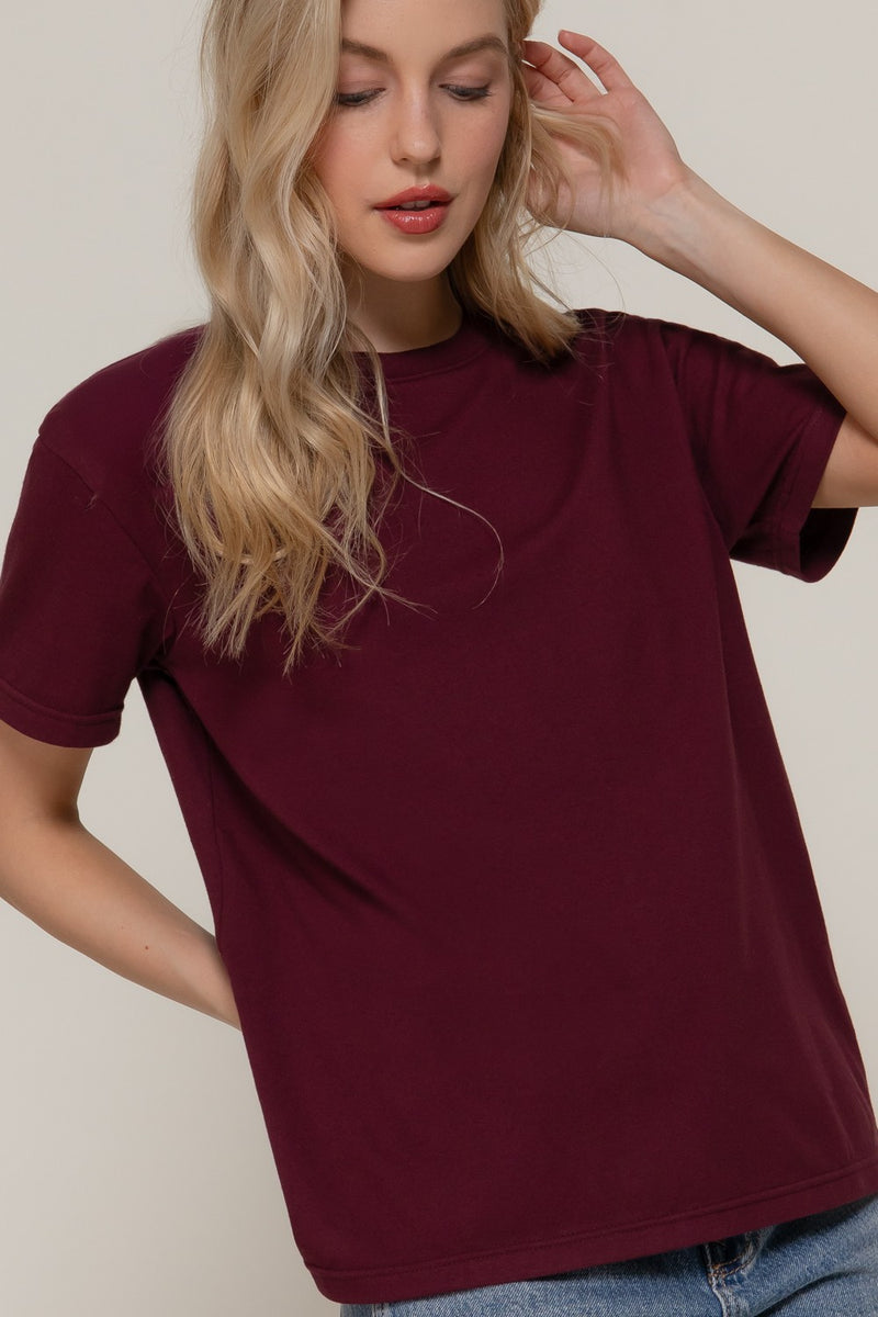 Sarah Round Neck Tee, Burgundy