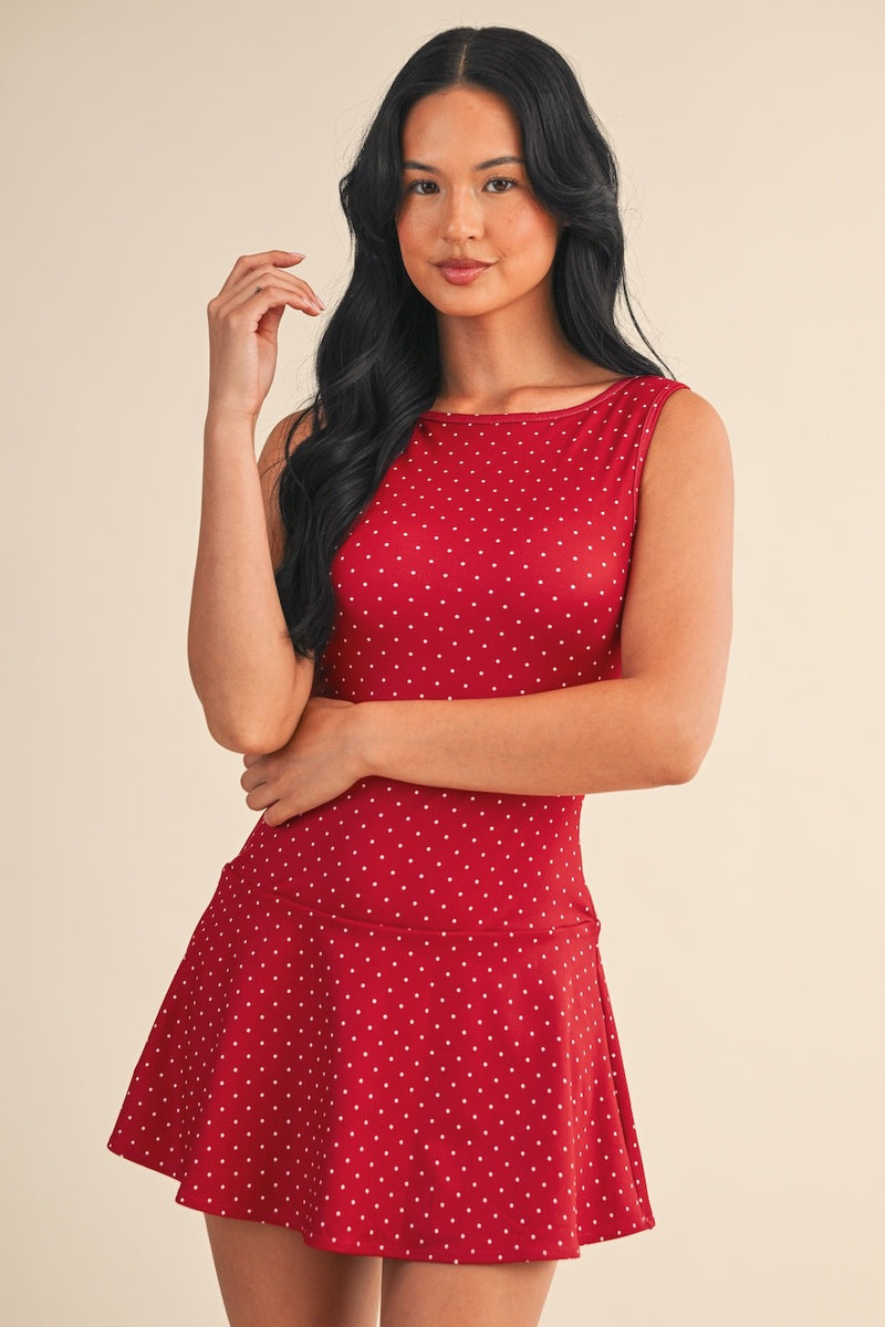 Manny Printed Mini Dress, Red Polka Dot