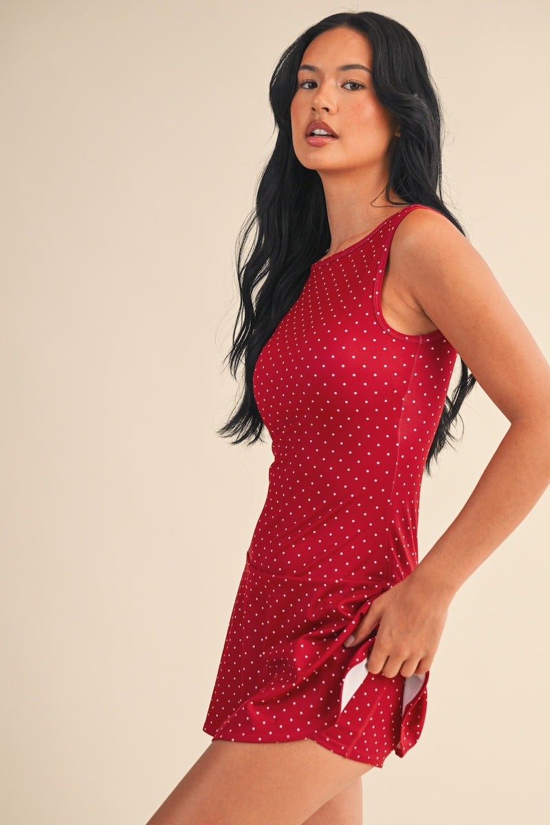 Manny Printed Mini Dress, Red Polka Dot