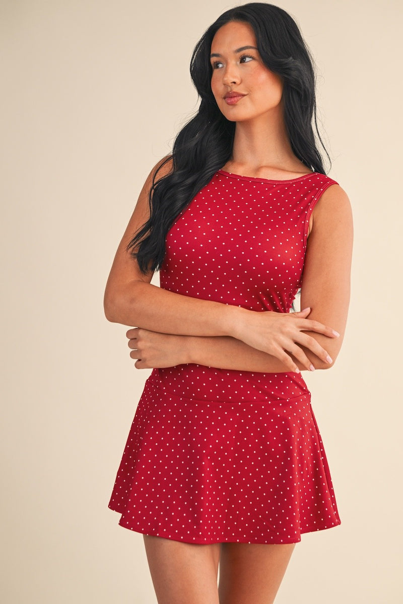 Manny Printed Mini Dress, Red Polka Dot