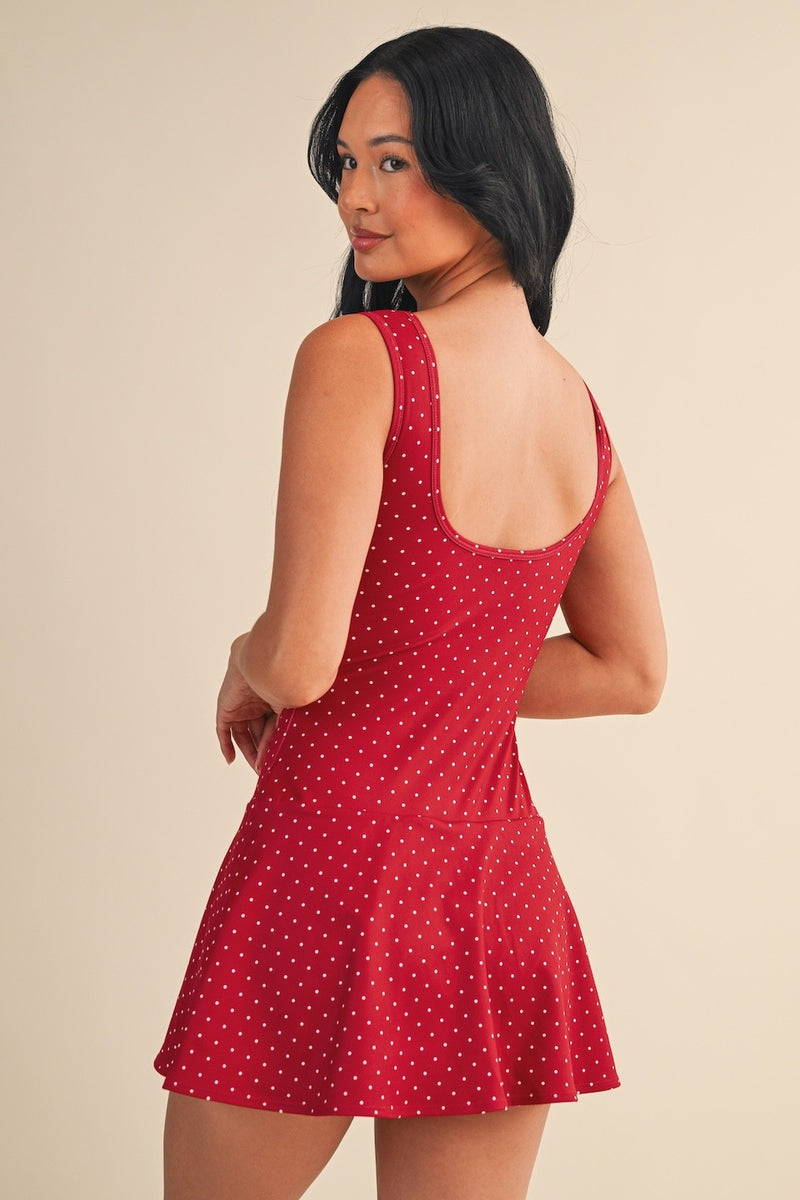 Manny Printed Mini Dress, Red Polka Dot