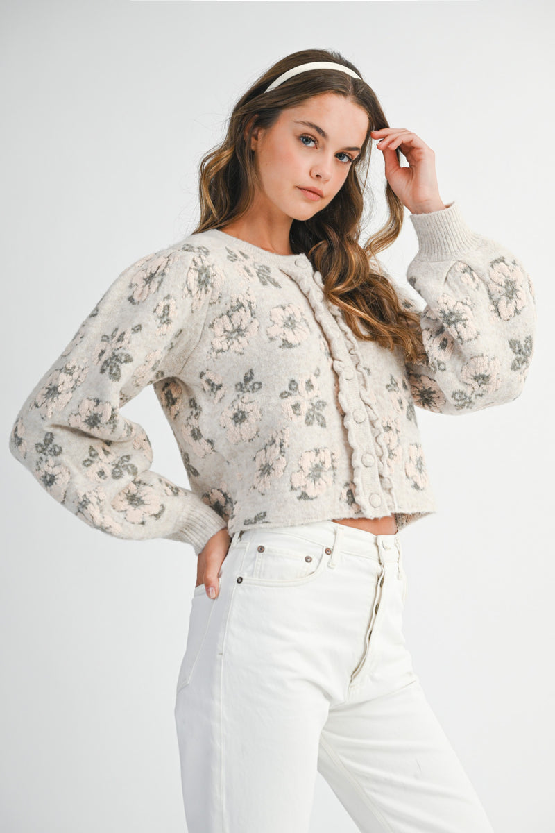 Leyla Floral Jacquard Cardigan Jacket, Light Taupe