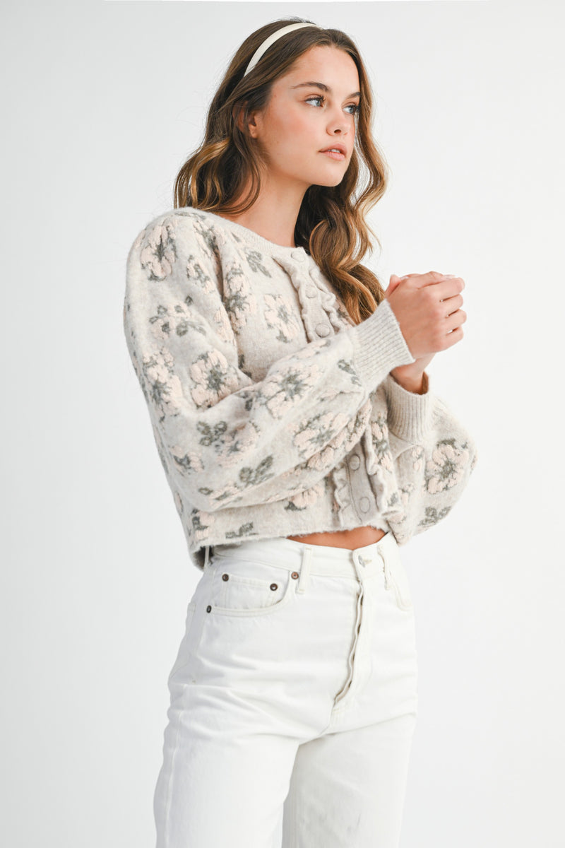 Leyla Floral Jacquard Cardigan Jacket, Light Taupe
