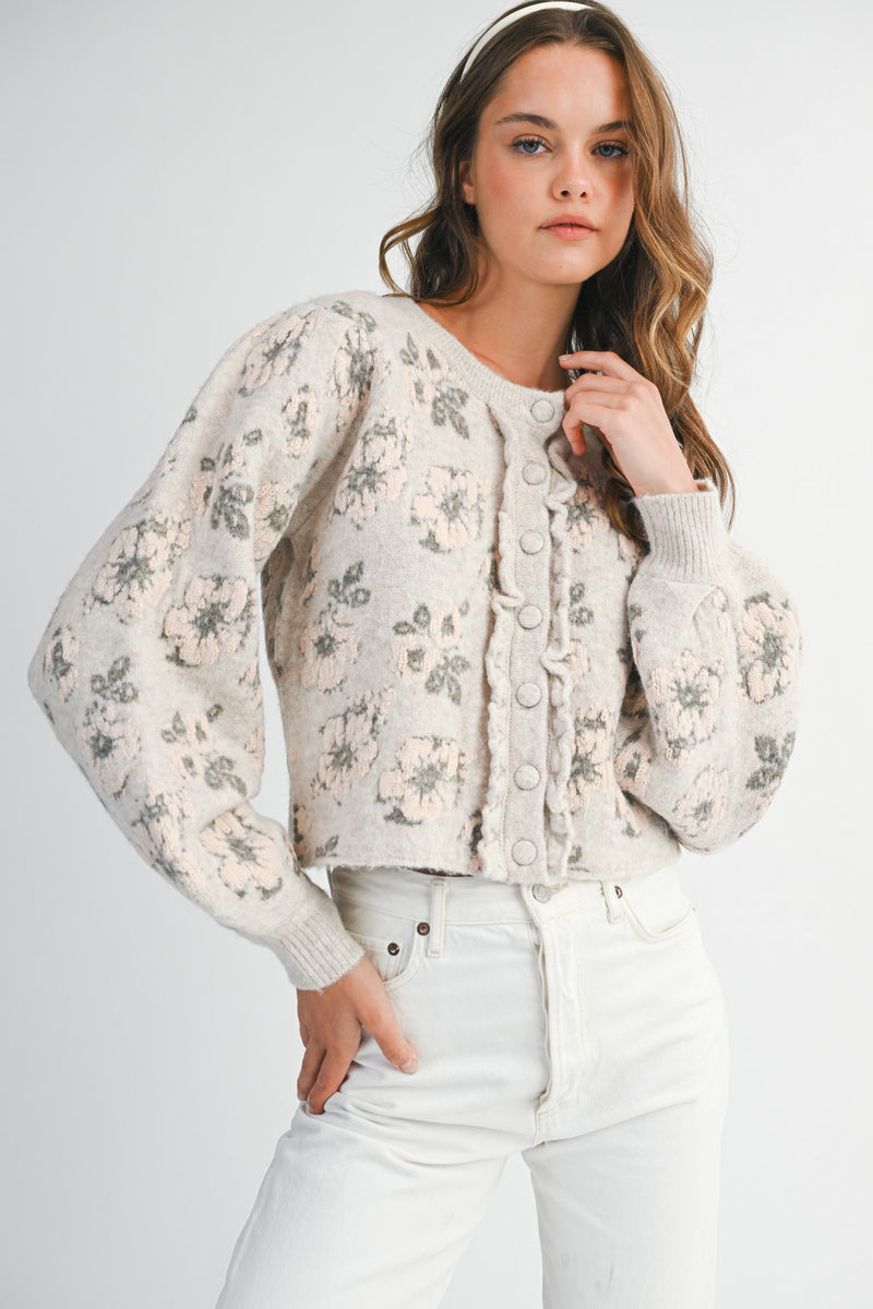 Leyla Floral Jacquard Cardigan Jacket, Light Taupe