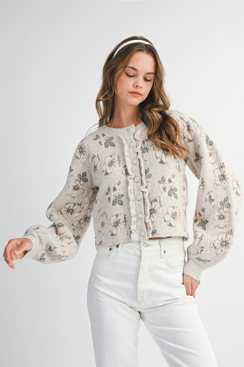 Leyla Floral Jacquard Cardigan Jacket, Light Taupe