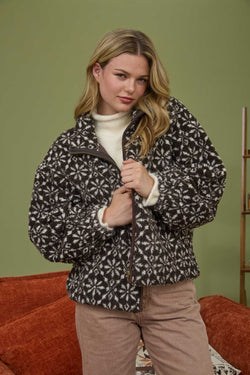 Hadley Snowflake Sherpa Jacket, Dark Brown