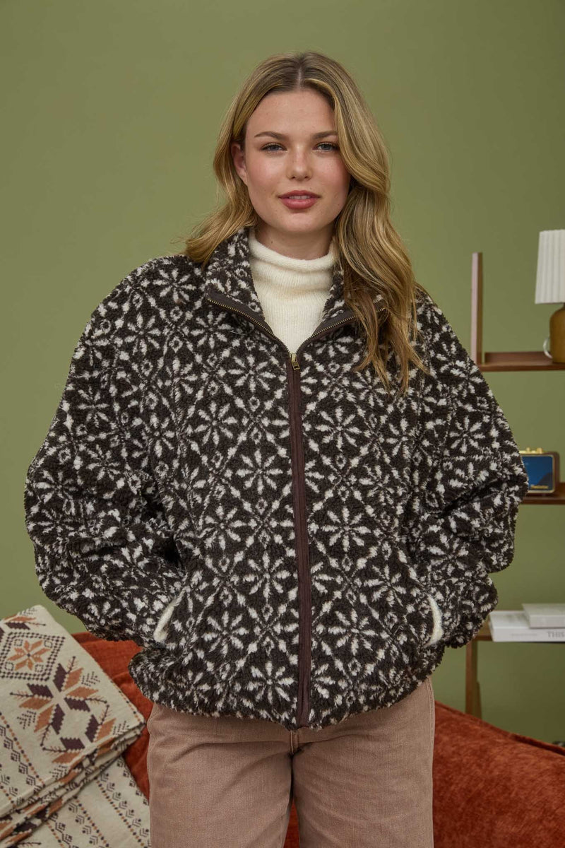 Hadley Snowflake Sherpa Jacket, Dark Brown