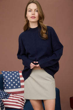 Julia Front Seam Mock Neck Sweater, Navy