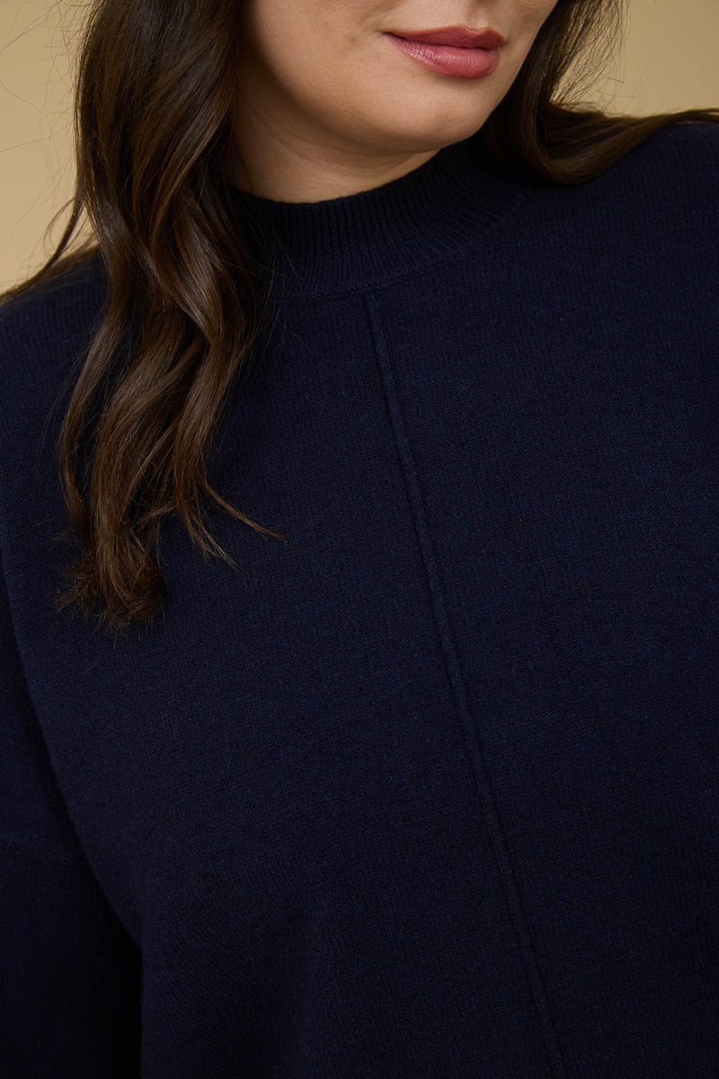Julia Front Seam Mock Neck Sweater, Navy | Extended Sizes