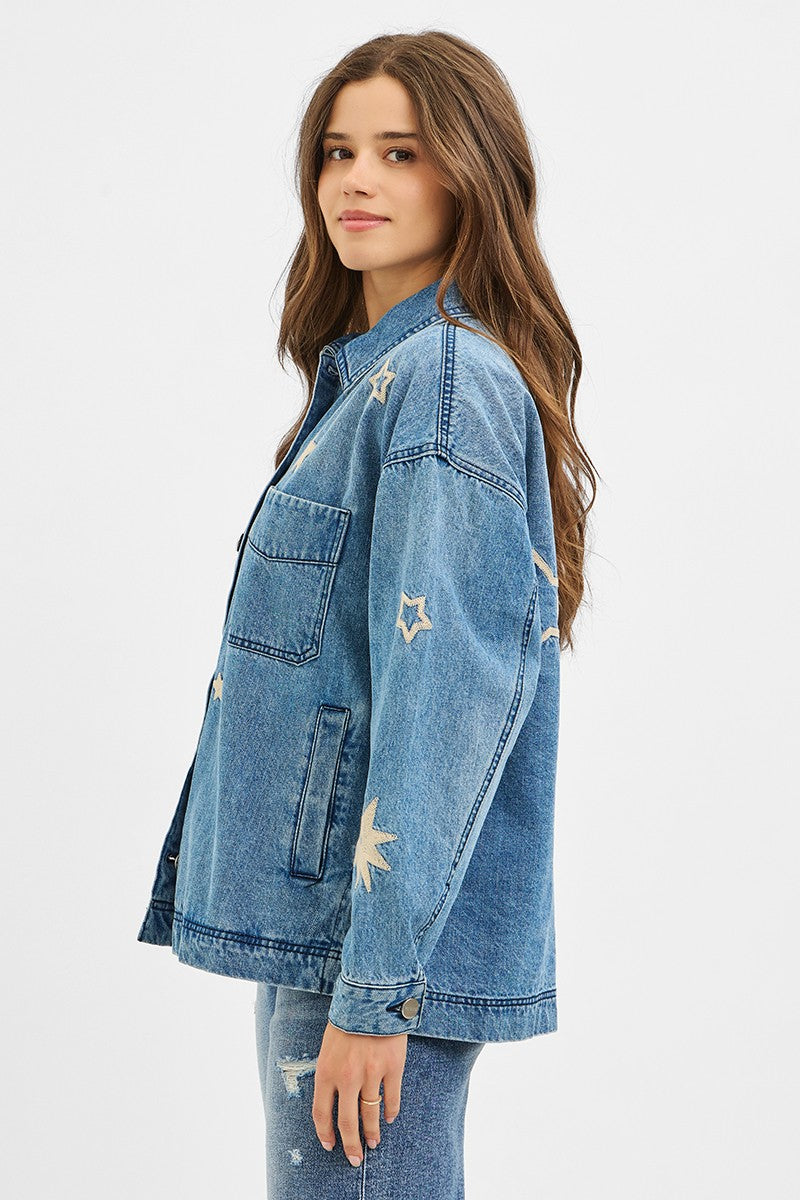 Harlow Star Embroidered Denim Jacket, Medium