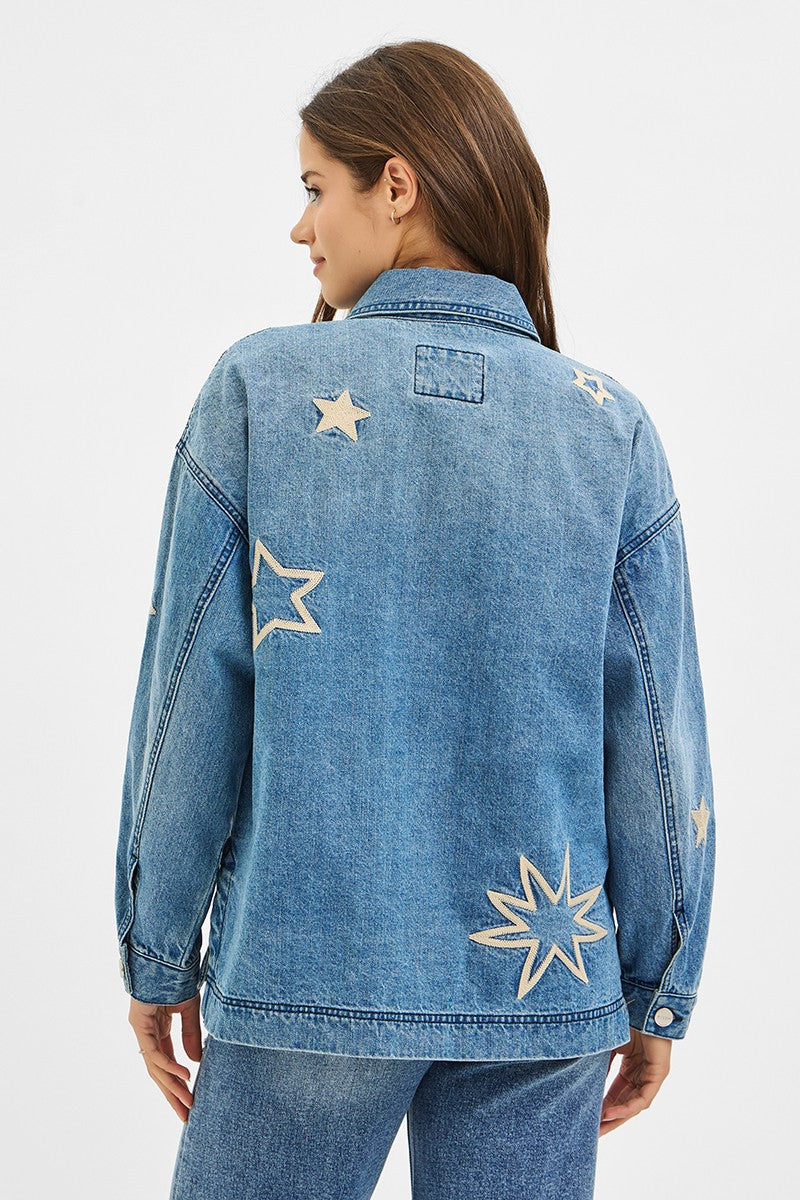 Harlow Star Embroidered Denim Jacket, Medium