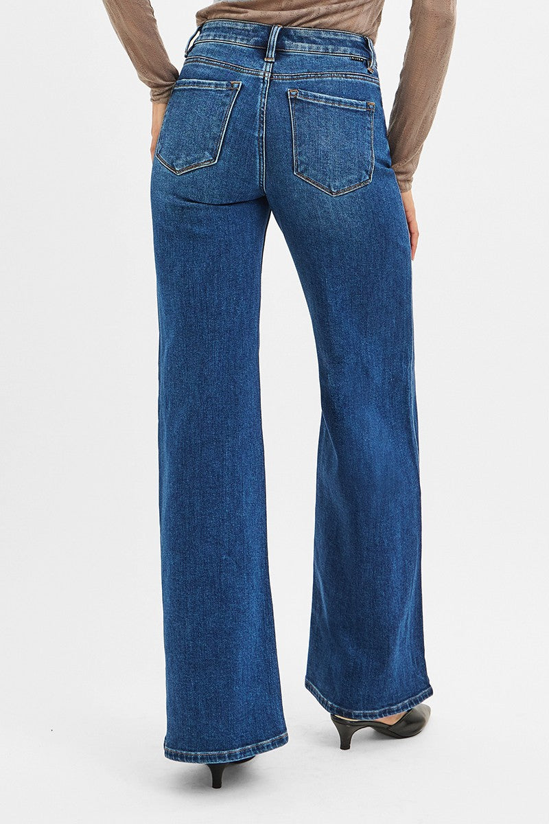 Delilah Mid Rise Wide Leg Jeans, Dark