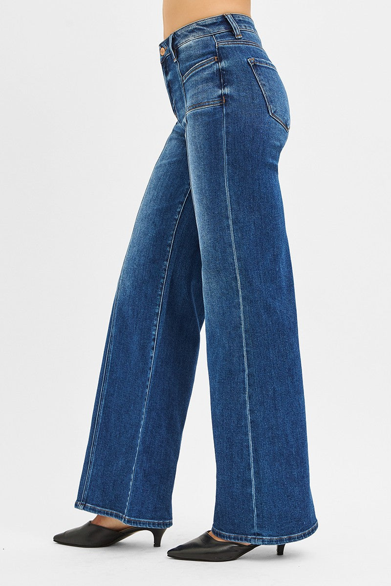 Delilah Mid Rise Wide Leg Jeans, Dark