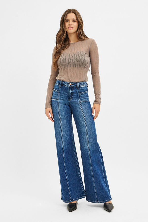Delilah Mid Rise Wide Leg Jeans, Dark