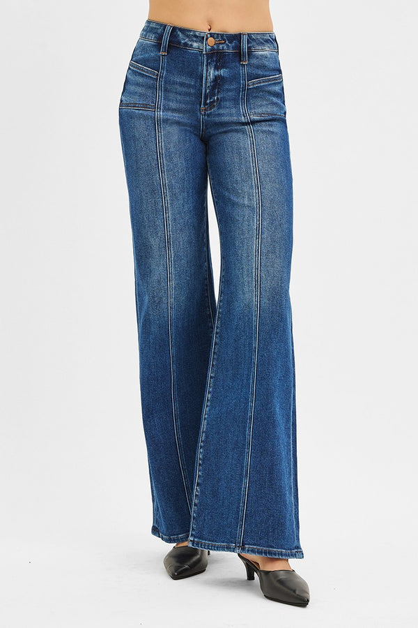 Delilah Mid Rise Wide Leg Jeans, Dark