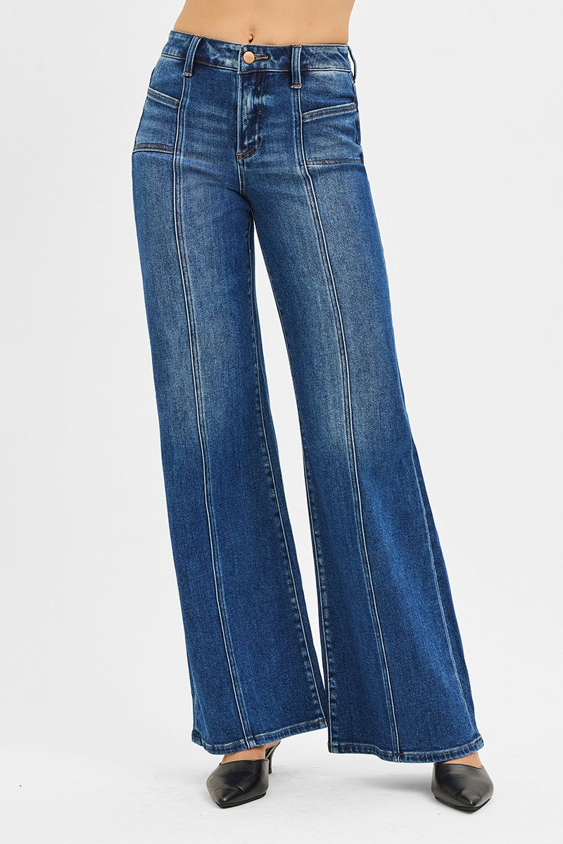 Delilah Mid Rise Wide Leg Jeans, Dark