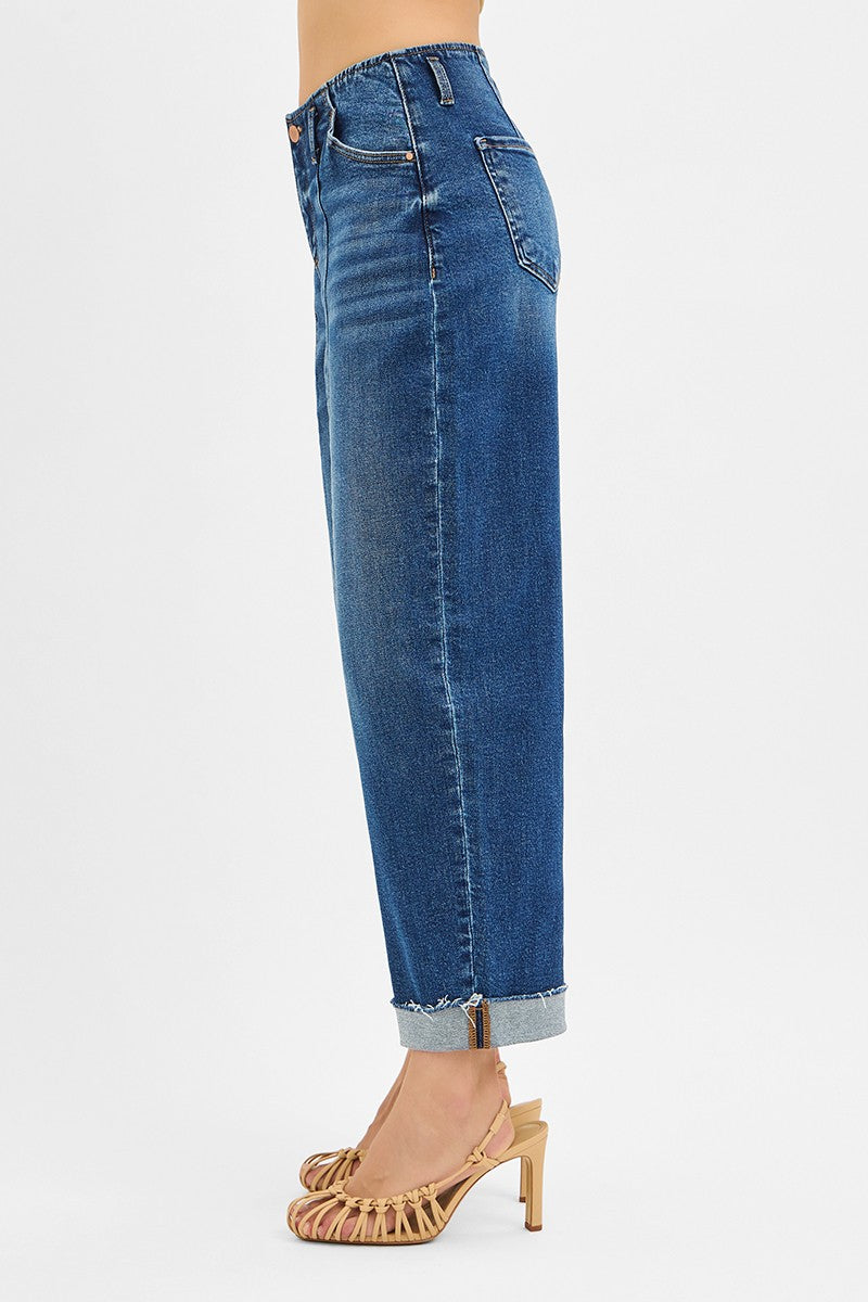 Maren High Rise Barrel Cuffed Jeans, Dark