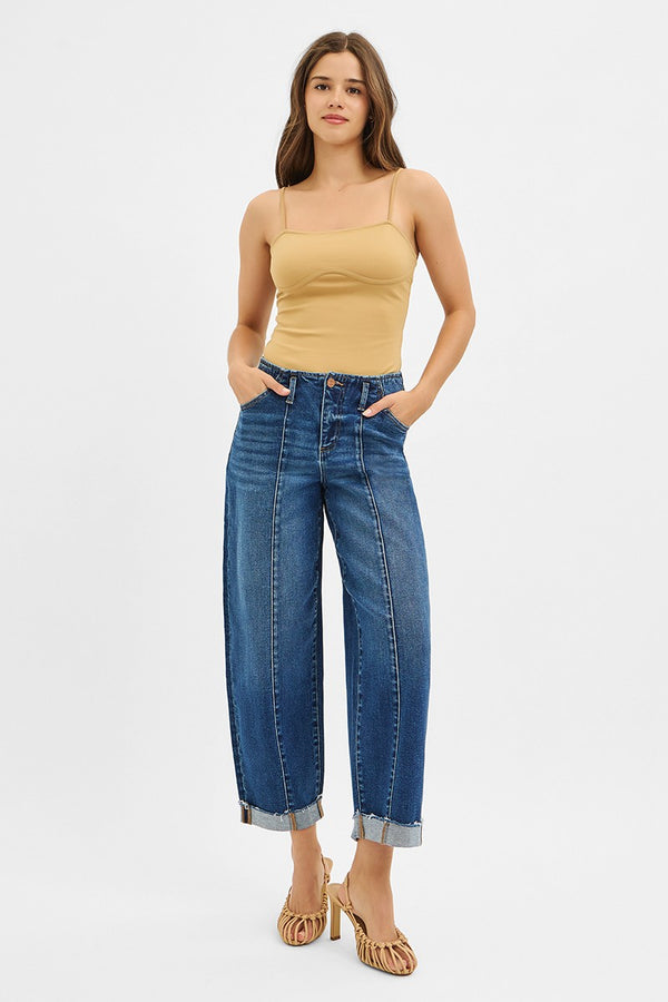 Maren High Rise Barrel Cuffed Jeans, Dark