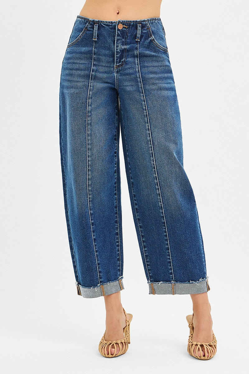 Maren High Rise Barrel Cuffed Jeans, Dark