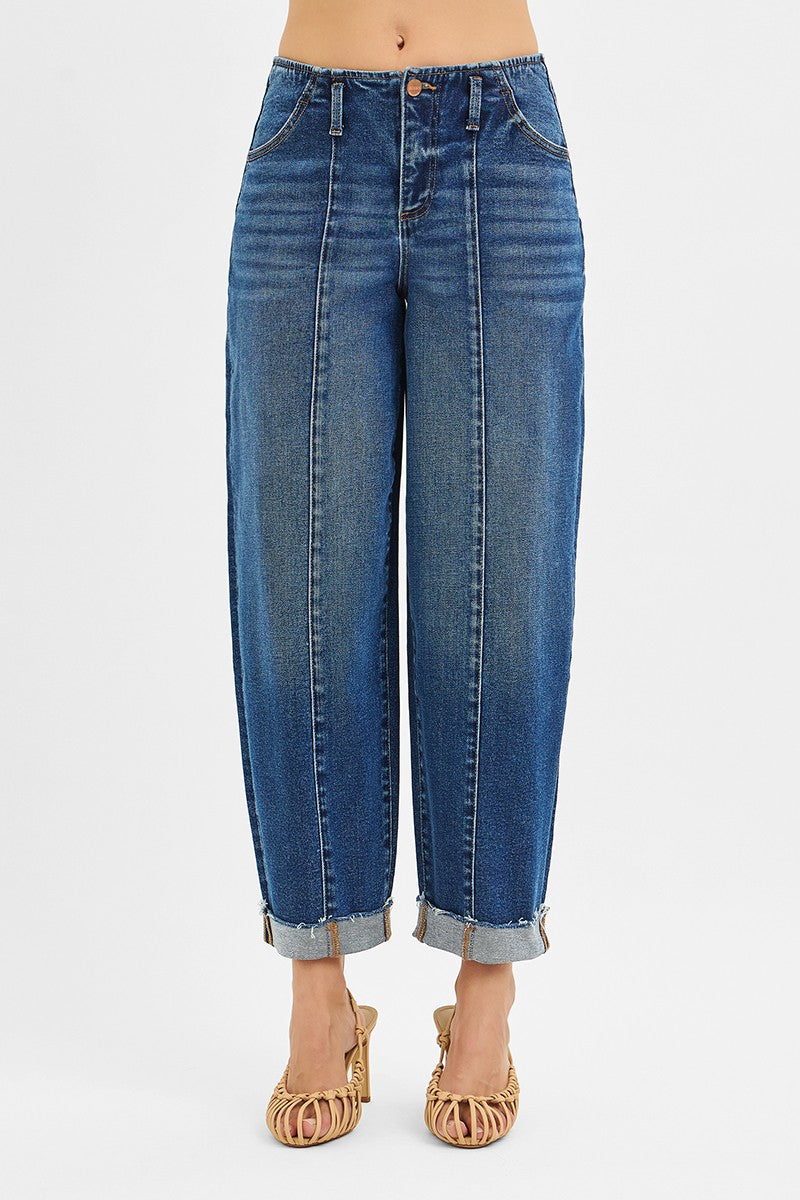 Maren High Rise Barrel Cuffed Jeans, Dark