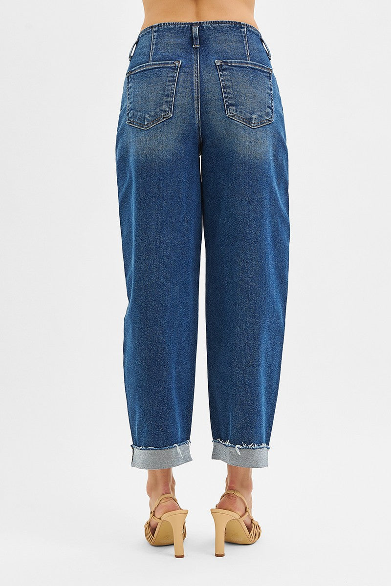 Maren High Rise Barrel Cuffed Jeans, Dark