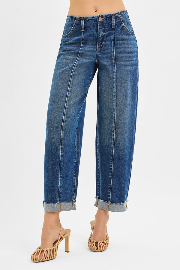 Maren High Rise Barrel Cuffed Jeans, Dark