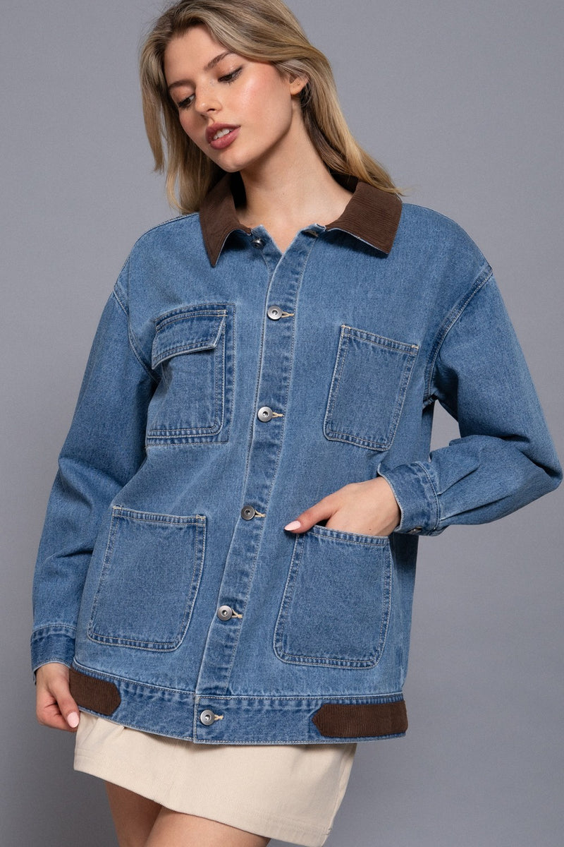 Lois Corduroy Collar Denim Jacket, Denim