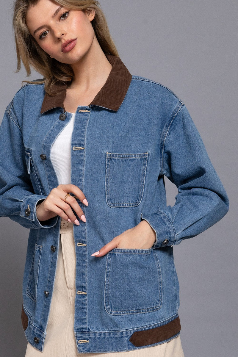 Lois Corduroy Collar Denim Jacket, Denim