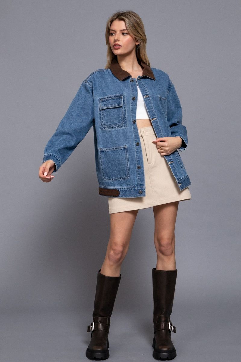 Lois Corduroy Collar Denim Jacket, Denim