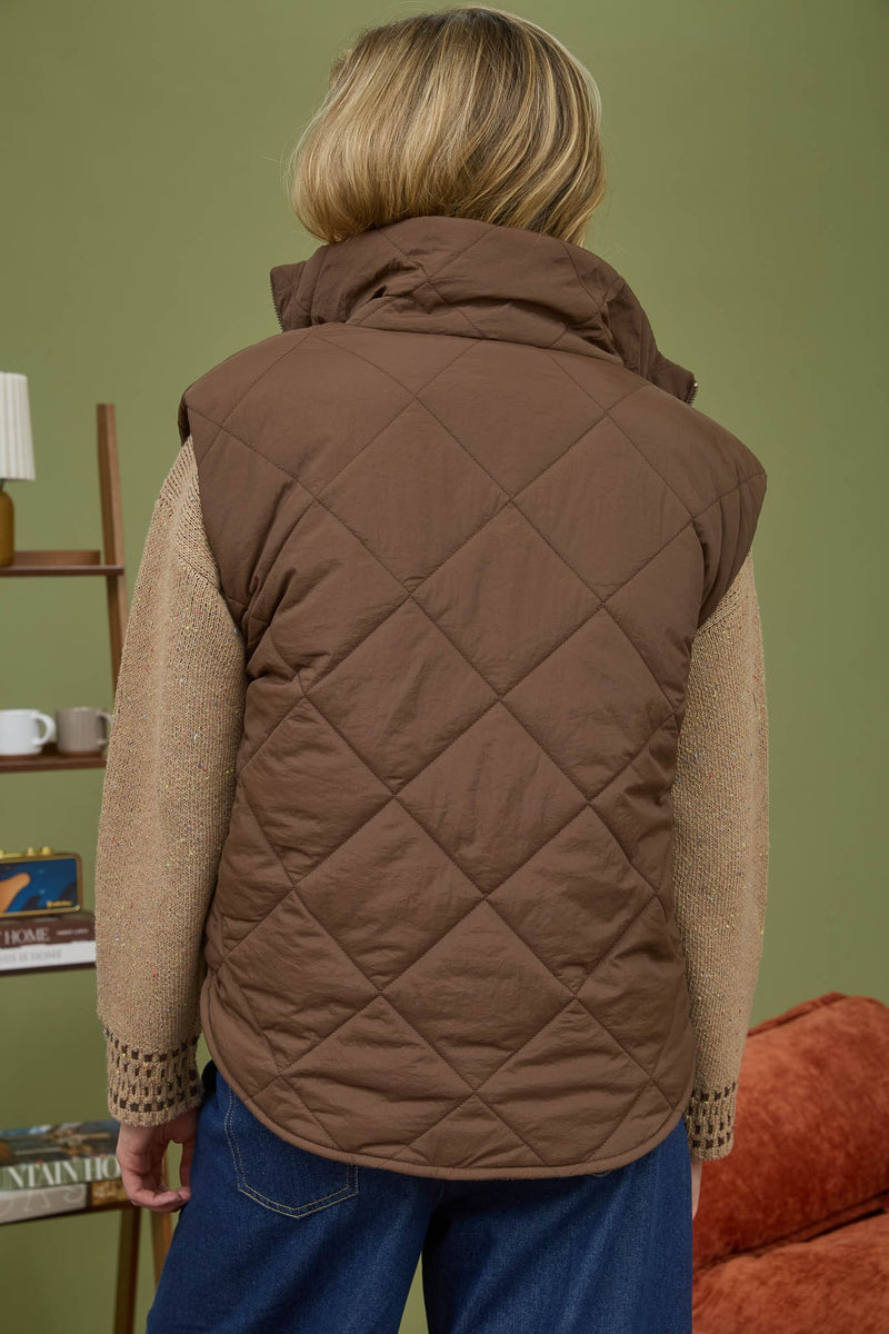 Raelynn Quilted Fleece Lined Vest, Dark Brown