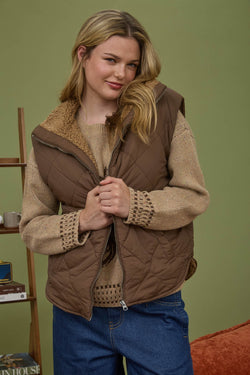 Raelynn Quilted Fleece Lined Vest, Dark Brown